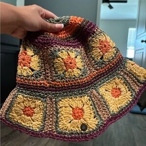 Free People Multicolor Crochet Bucket Hat